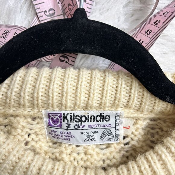 Vintage 70s Cream Kilspindie Irish Cable Fisherman's Sweater Wool Sz L Scotland - Picture 8 of 11